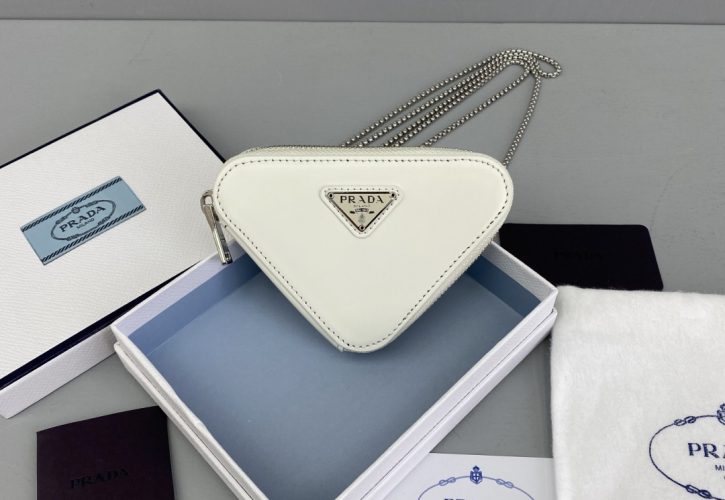 Prada Triangle Leather Shoulder Bag White Reigns Supreme at Fashion Week